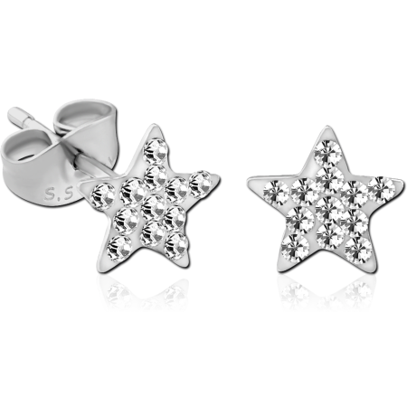 SURGICAL STEEL OPTIMA JEWELED STAR EAR STUDS PAIR
