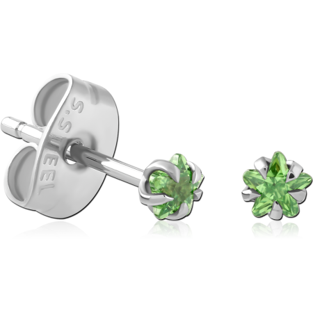 SURGICAL STEEL STAR PRONG SET JEWELED EAR STUDS PAIR