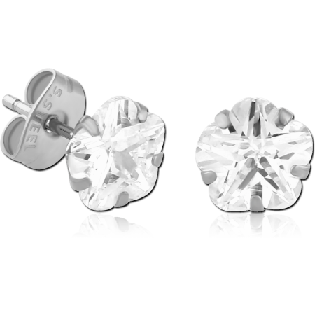 SURGICAL STEEL FLOWER PRONG SET JEWELED EAR STUDS PAIR