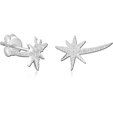 STERLING SILVER 925 STUD EARRINGS SHOOTING STAR AND TRAIL TEXTURED DESIGN