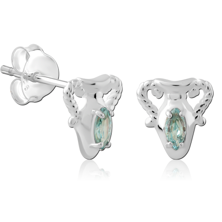 STERLING SILVER 925 STUD EARRINGS AMPHORA VASE DESIGN WITH MARQUISE LIGHT BLUE GEM