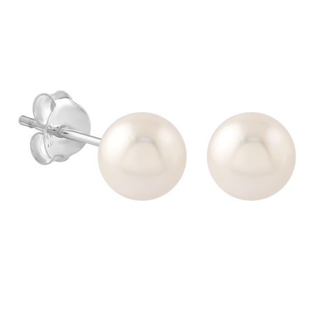 STERLING SILVER 925 STUD EARRINGS CLASSIC ROUND WHITE PEARL WITH BUTTERFLY BACKING