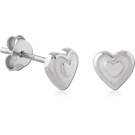 STERLING SILVER 925 STUD EARRINGS LAYERED DOUBLE HEART OUTLINE POLISHED DESIGN