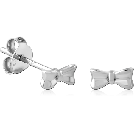 STERLING SILVER 925 STUD EARRINGS BOW KNOT POLISHED FINISH BUTTERFLY BACKS
