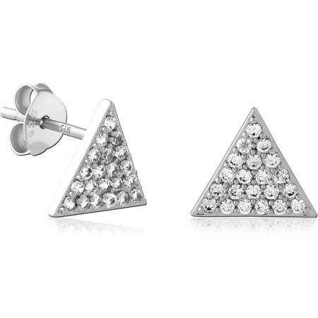 STERLING SILVER 925 STUD EARRINGS TRIANGLE PAVE GEM CLUSTER FILLED DESIGN
