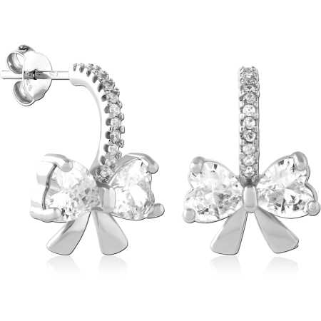 STERLING SILVER 925 EAR JACKET STUD EARRINGS CLEAR GEM BOW PAVE