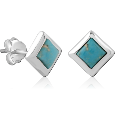 STERLING SILVER 925 STUD EARRINGS BLUE MATRIX INLAY DIAMOND BEZEL SET