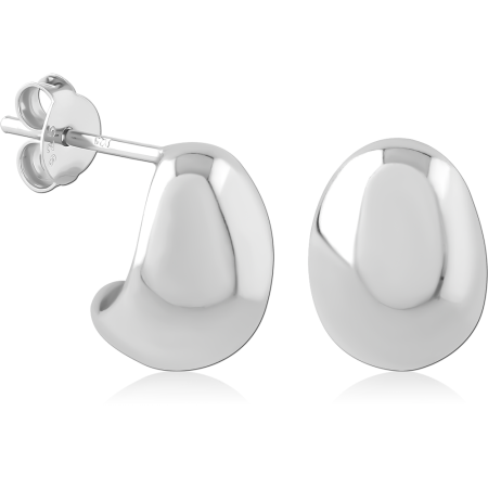 STERLING SILVER 925 STUD EARRINGS POLISHED ORGANIC TEARDROP CURVE DOMED DESIGN
