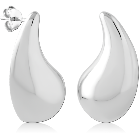 STERLING SILVER 925 STUD EARRINGS POLISHED FLAME CURVE SCULPTURAL BOLD DESIGN