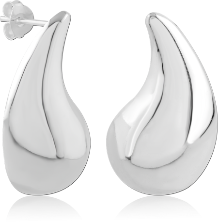 STERLING SILVER 925 STUD EARRINGS POLISHED SPLIT FLAME CURVE SCULPTURAL DESIGN