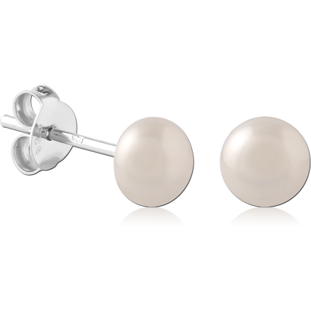 STERLING SILVER 925 STUD EARRINGS ROUND WHITE PEARL