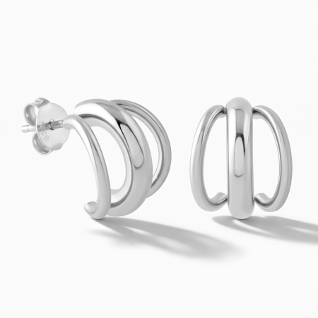 STERLING SILVER 925 STUD EARRINGS DOUBLE BAND HOOP ILLUSION