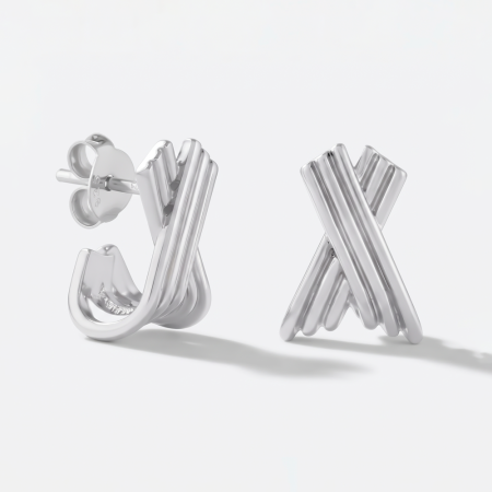 STERLING SILVER 925 STUD EARRINGS BOLD CRISSCROSS X DESIGN