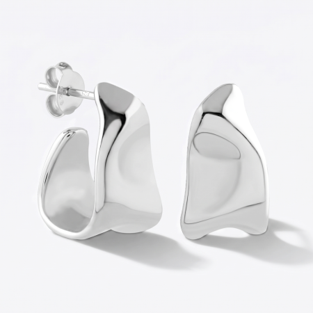 STERLING SILVER STUD EARRINGS ABSTRACT SCULPTURAL CURVED SHAPE POLISHED FINISH