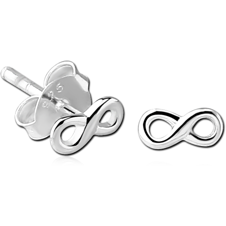 STERLING SILVER 925 STUD EARRINGS POLISHED INFINITY SYMBOL MINIMALIST DESIGN STYLE