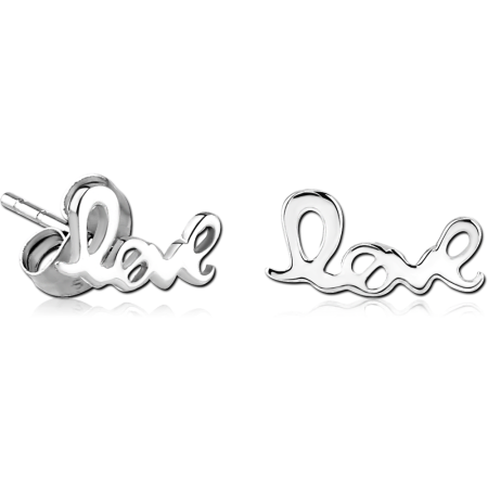 STERLING SILVER 925 STUD EARRINGS LOVE SCRIPT WORD DESIGN POLISHED FINISH
