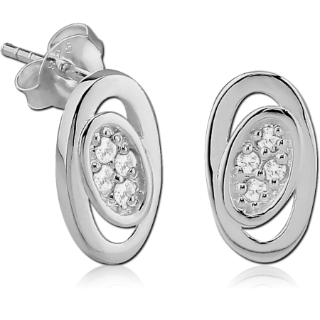 STERLING SILVER 925 JEWELED EAR STUDS PAIR