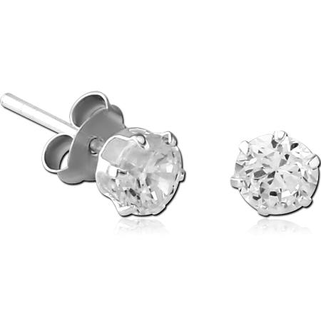 STERLING SILVER 925 JEWELED EAR STUDS PAIR ROUND 5MM