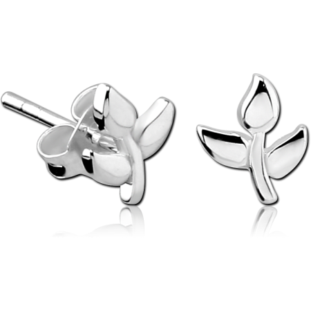 STERLING SILVER 925 EAR STUDS PAIR - LEAF