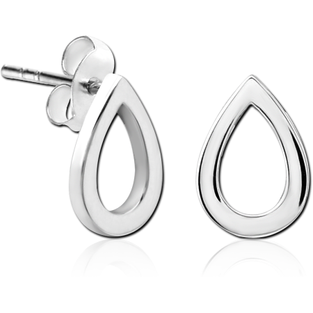 STERLING SILVER 925 STUD EARRINGS OPEN TEARDROP OUTLINE POLISHED FINISH