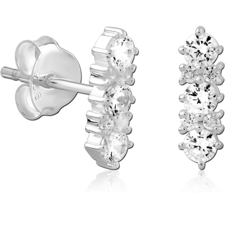 STERLING SILVER 925 EAR CLIMBER STUD EARRINGS GRADUATED ROUND CLEAR GEMS