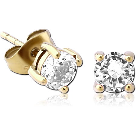 ZIRCON GOLD PVD COATED SURGICAL STEEL JEWELED EAR STUDS PAIR