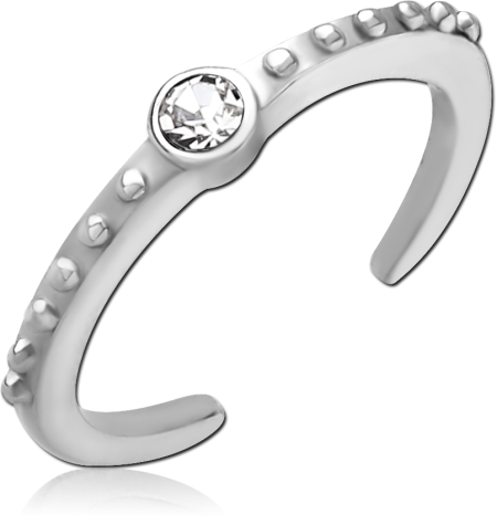 316L SURGICAL STEEL TOE RING BEADED EDGE BEZEL SET CLEAR GEM
