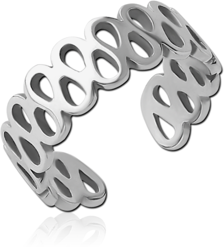 316L SURGICAL STEEL TOE RING TEARDROP CUTOUT OPENWORK PATTERN BAND POLISHED