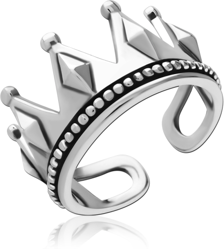 316L SURGICAL STEEL TOE RING CROWN DESIGN BEADED BASE OPEN BAND