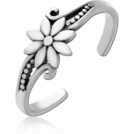 316L SURGICAL STEEL TOE RING DAISY FLOWER WITH BEADED SWIRL ACCENTS ADJUSTABLE
