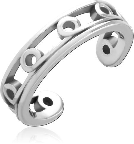 316L SURGICAL STEEL TOE RING OPEN CIRCLE ACCENTS DOUBLE RAIL ADJUSTABLE BAND