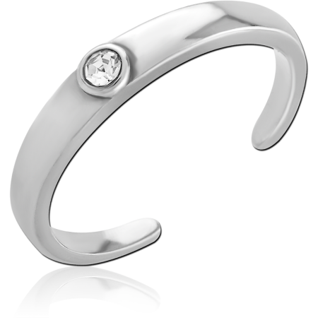 316L SURGICAL STEEL TOE RING BEZEL SET CLEAR GEM OPEN CUFF BAND