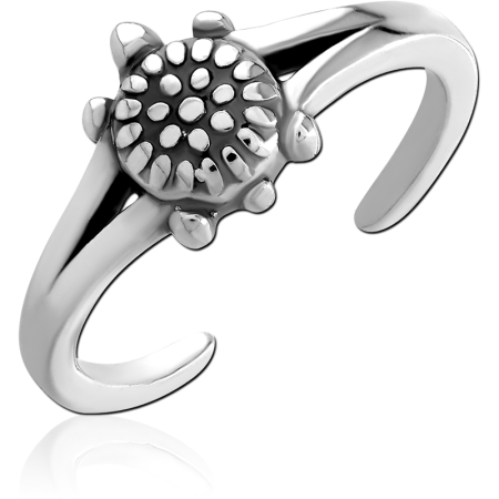 316L SURGICAL STEEL TOE RING SUNBURST MEDALLION RAISED DOTS OPEN CUFF BAND