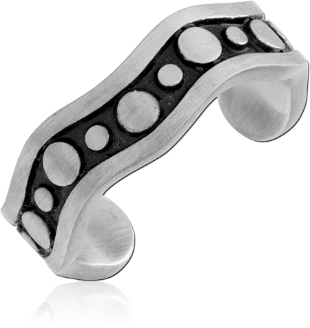 316L SURGICAL STEEL TOE RING WAVY BAND DOT PATTERN OXIDIZED ACCENTS OPEN CUFF BAND