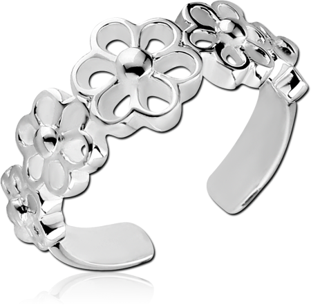 STERLING SILVER 925 TOE RING OPEN PETAL TRIPLE FLOWER OPEN BAND